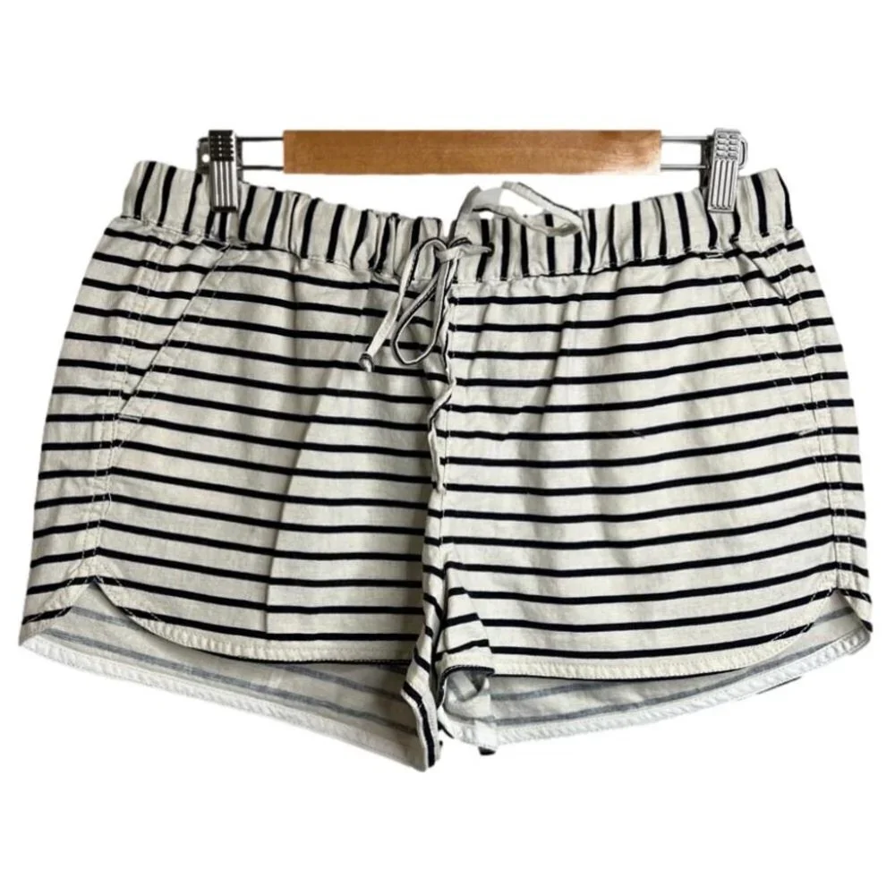 J Crew Factory Womens Size Medium Striped Linen-Cotton Drawstring Short Blue - Picture 3 of 11